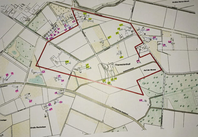 Ein aktueller Plan für das interkommunale Industriegebiet Rietberg / Langenberg an der B64. Die Absicht diesen Kulturlandsch